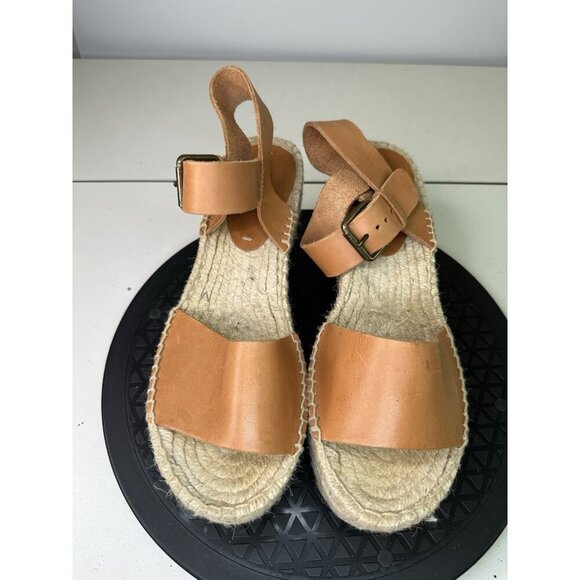 Soludos Women's Minorca Wedge Sandal Platform Leather Espadrille Brown Sz 8 - Picture 2 of 8